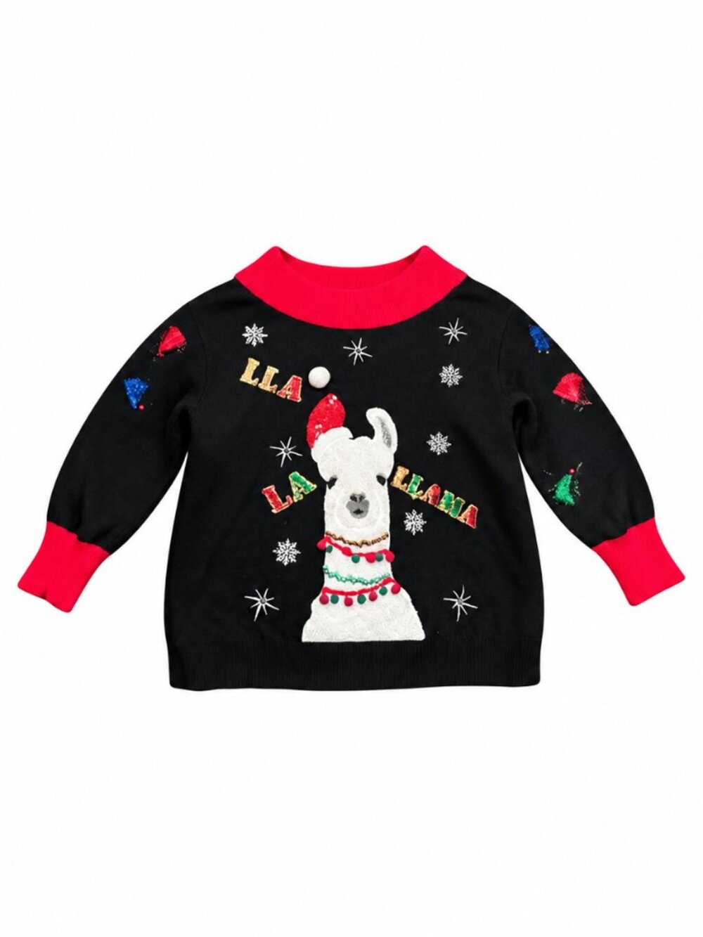 Llama Christmas Sweater Women’s L Black Red Mock Neck Ugly Christmas Holiday EUC